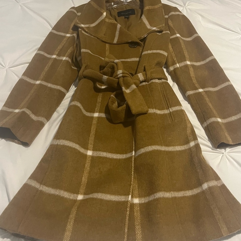 Ann Taylor Plaid Coat Tan Small
